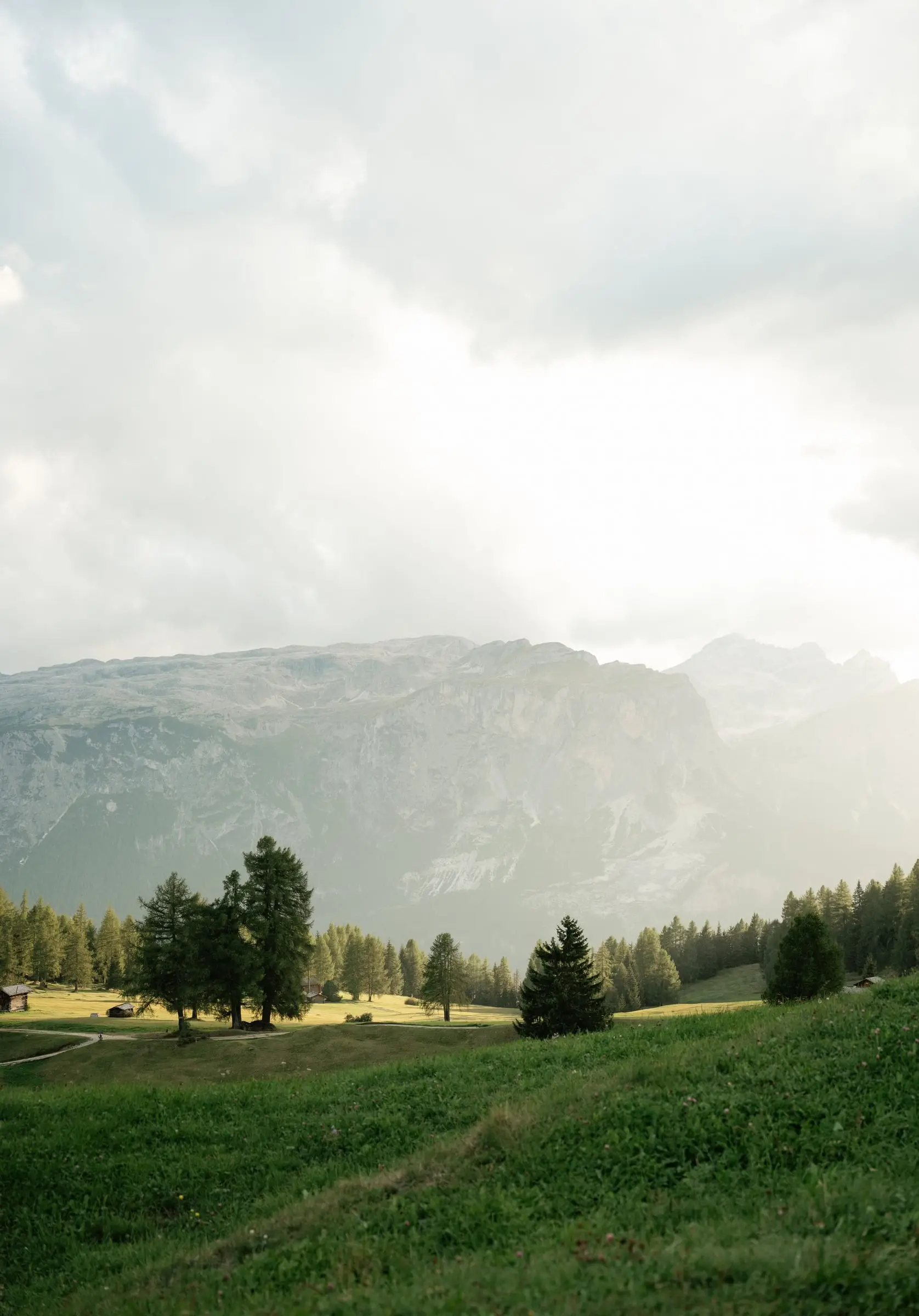 Soft light over the meadows and mountains of Val Badia