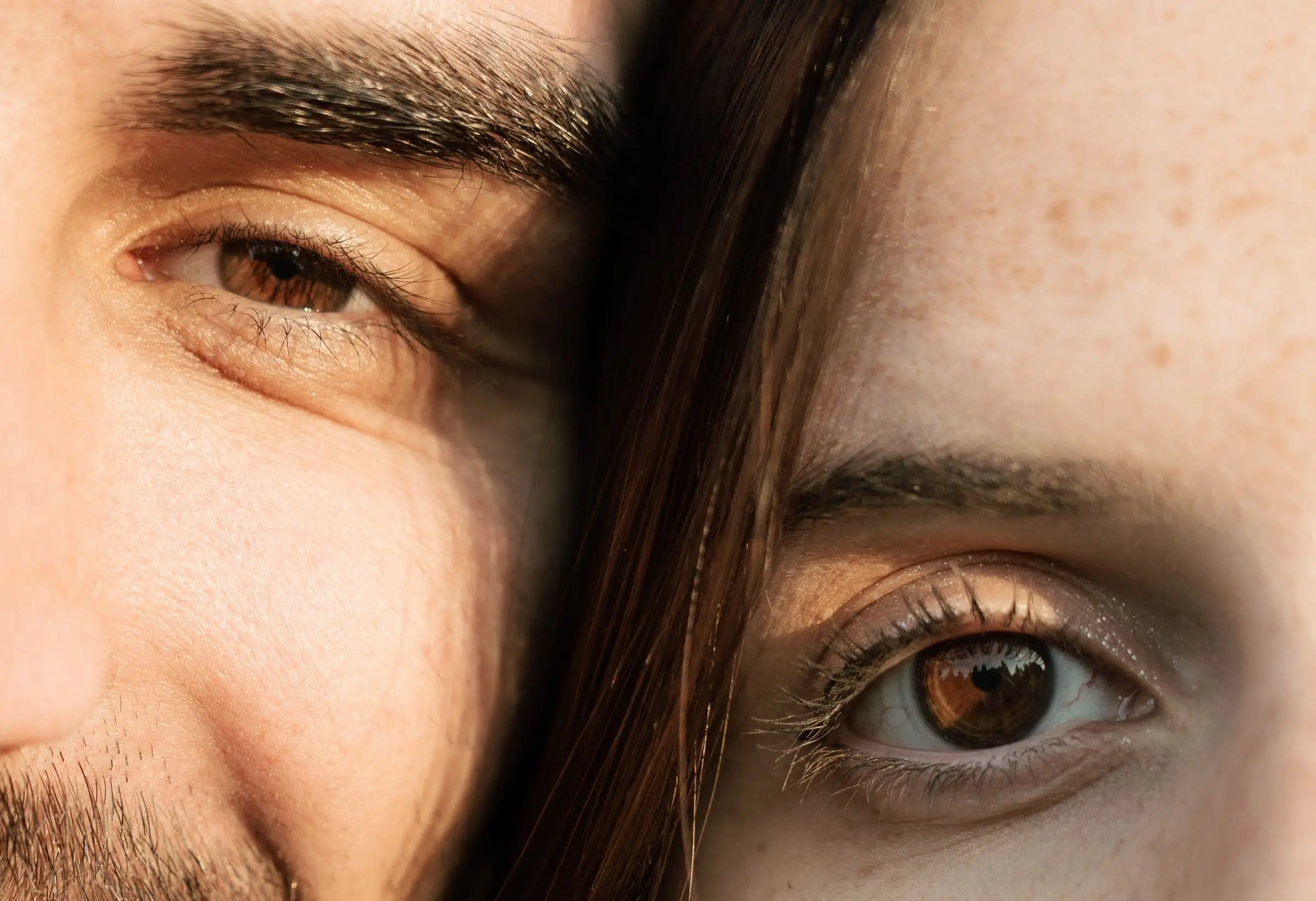 Close-up of the groom's and bride's eyes side by side