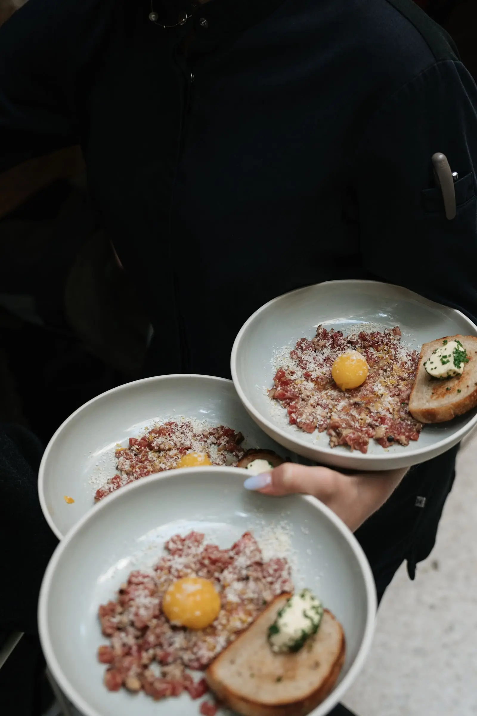 Plates of Viennese beef tartare served at the wedding dinner